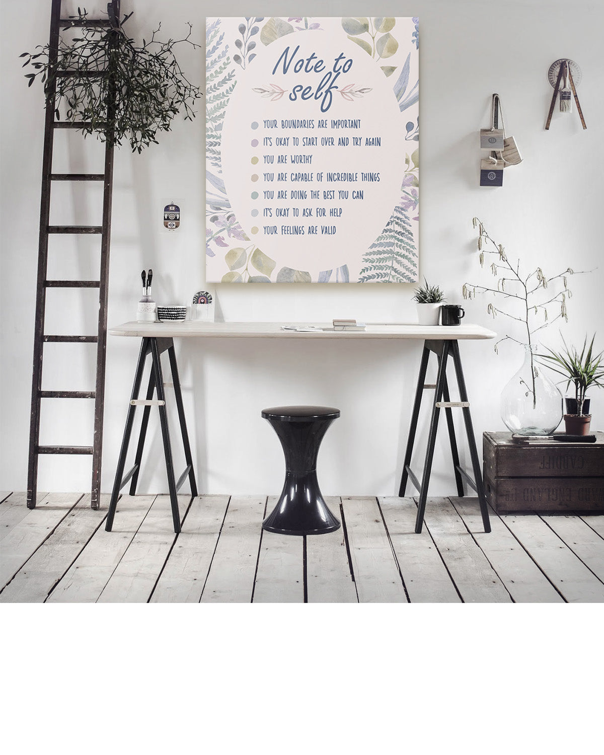 Note To Self Your Boundaries Are Important You are Worthy Affirmation Wall Decor