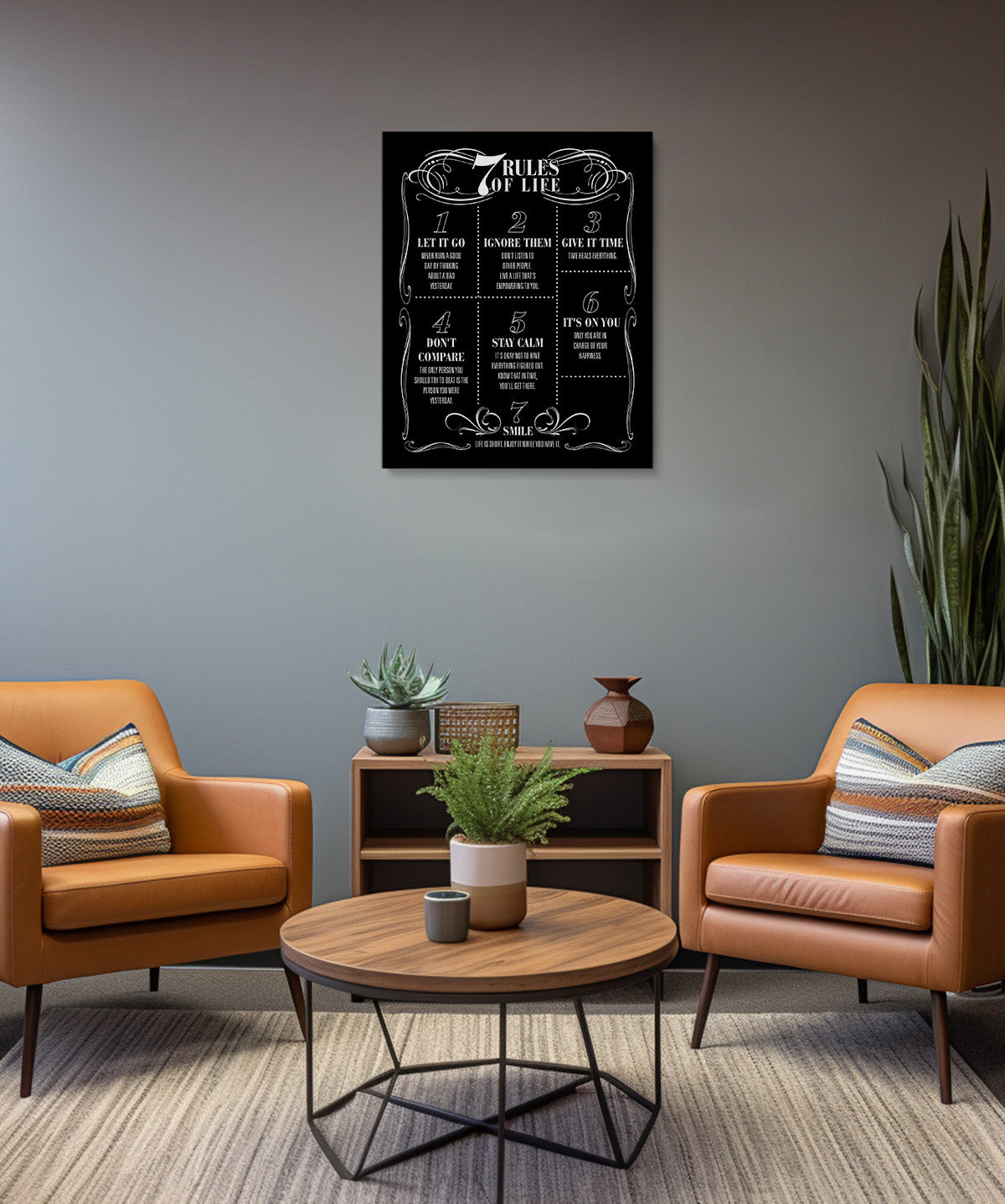 7 Rules of Life Wall Art - Motivational Room Decor - Positive Uplifting Quotes for Women Men Teens - Life Manifesto Home Decor - Gift for Coach Mentor Student