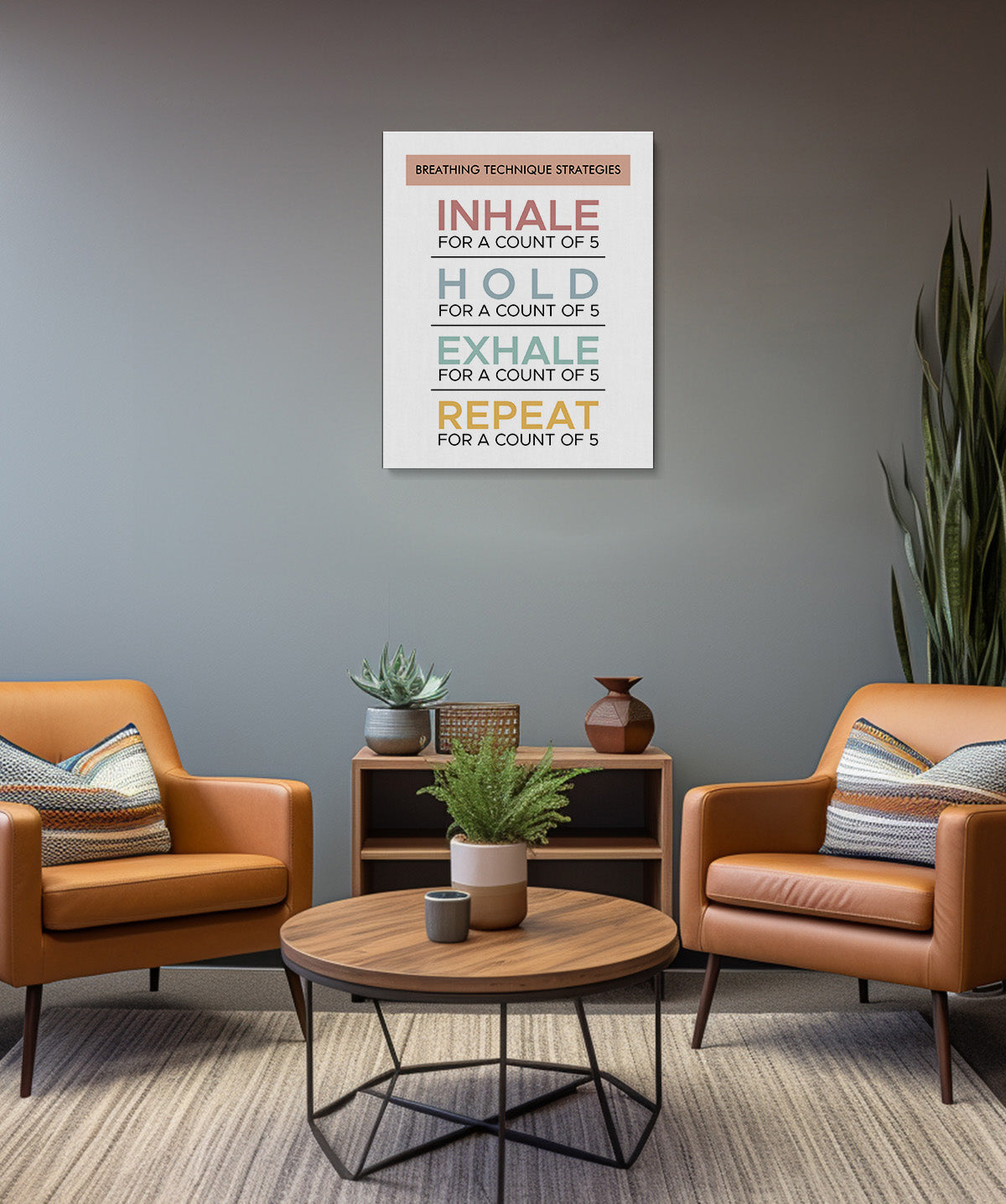 Breathing Technique Strategies - Wall Decor for Therapy Office - Mindfulness Wall Decor - Counseling Office - Mental Health Wall Art - School Psychologist, Therapist
