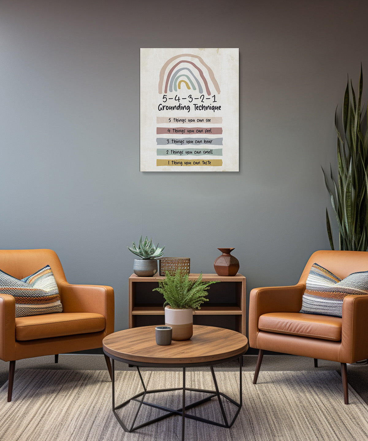 School Psychologist, Counseling Office Decor - 5-4 -3-2 -1 Grounding Technique Mental Health Wall Decor - Teacher Supplies for Classroom - Room Decor Aesthetic