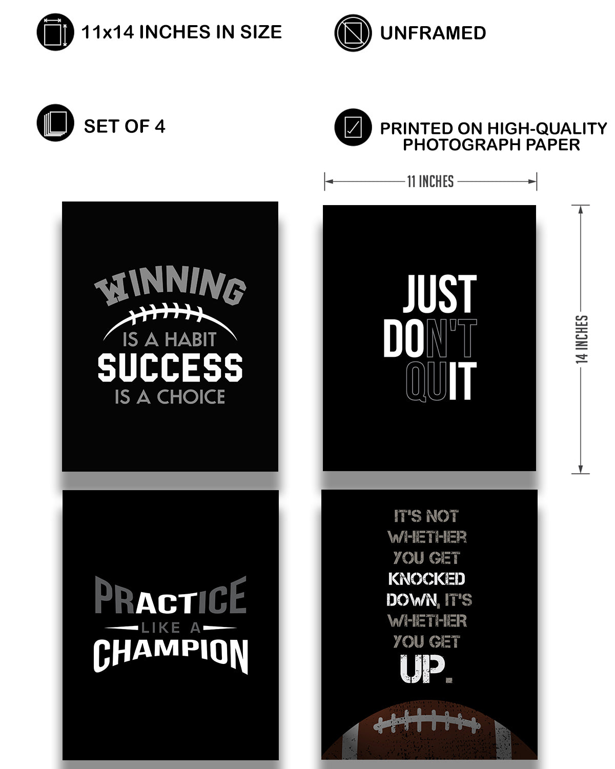 Inspirational Football Wall Art for Boys, Kids Room, Family or Game Room, Man Cave, Den - Home Decor Gift for Sports Fans, Football Players