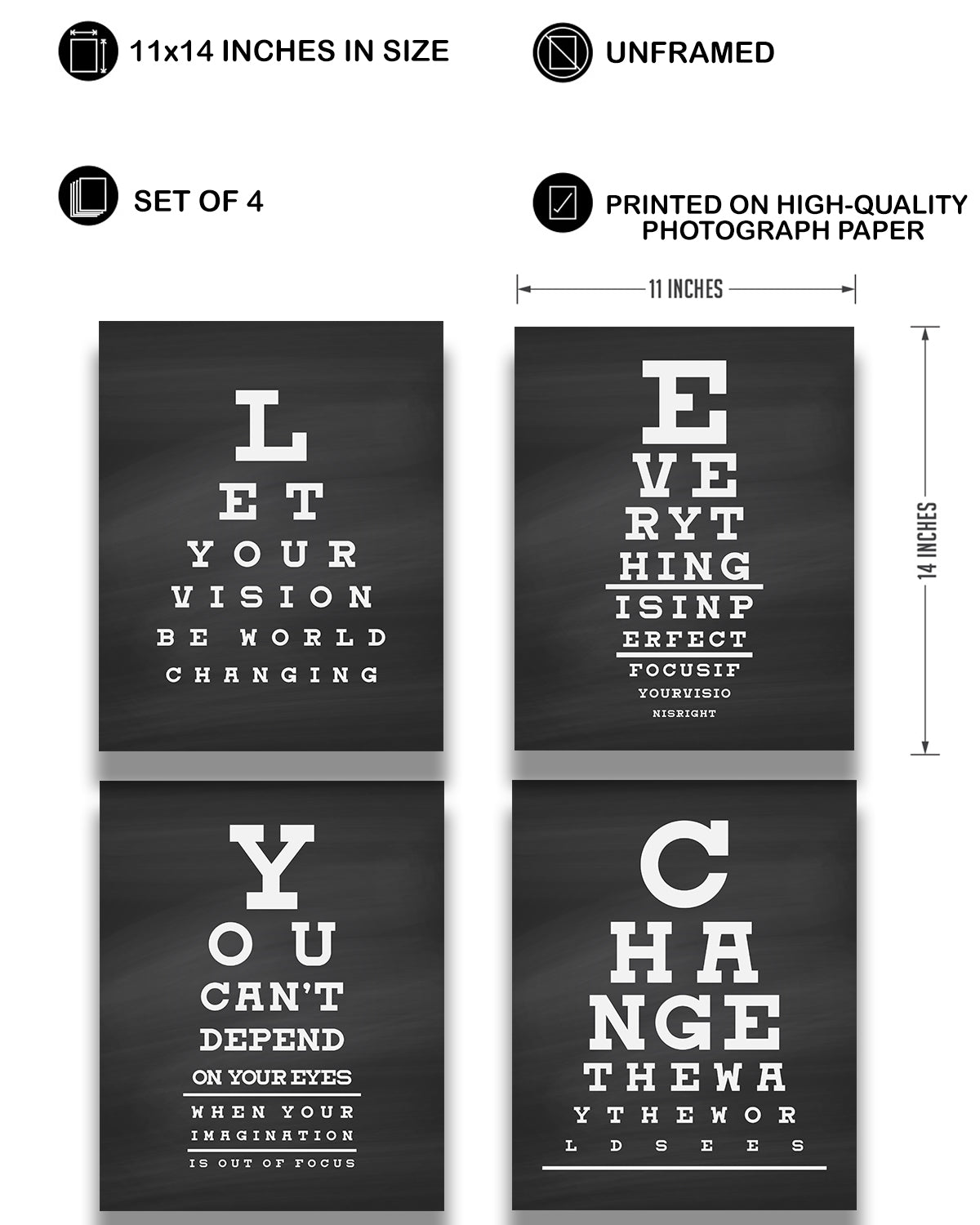Eye Chart Focus - Motivational Quote Wall Art Print - Wall Decor for Office, Cubicle and Bedroom - Inspirational Wall Art