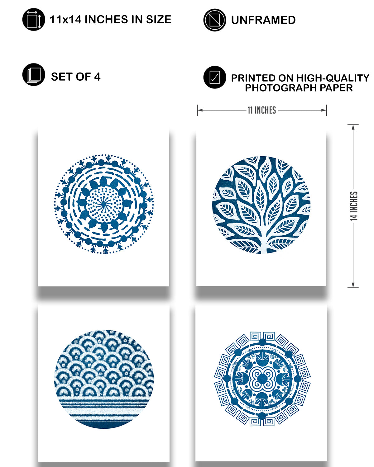 Set of 4 geometric abstract images for bathroom, kitchen, office, design studio - Beautiful gift for women