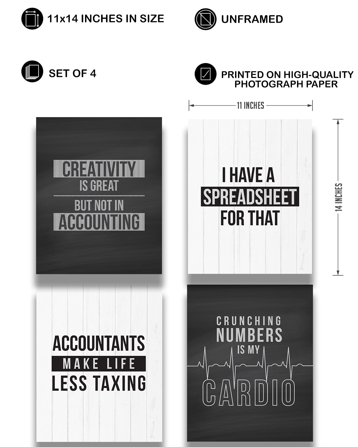 Accounting Gifts Room Decor - Set of 4 Fun Office Decor - Great Wall Art Gift for Accountants CPA, Graduation, New Job, Student