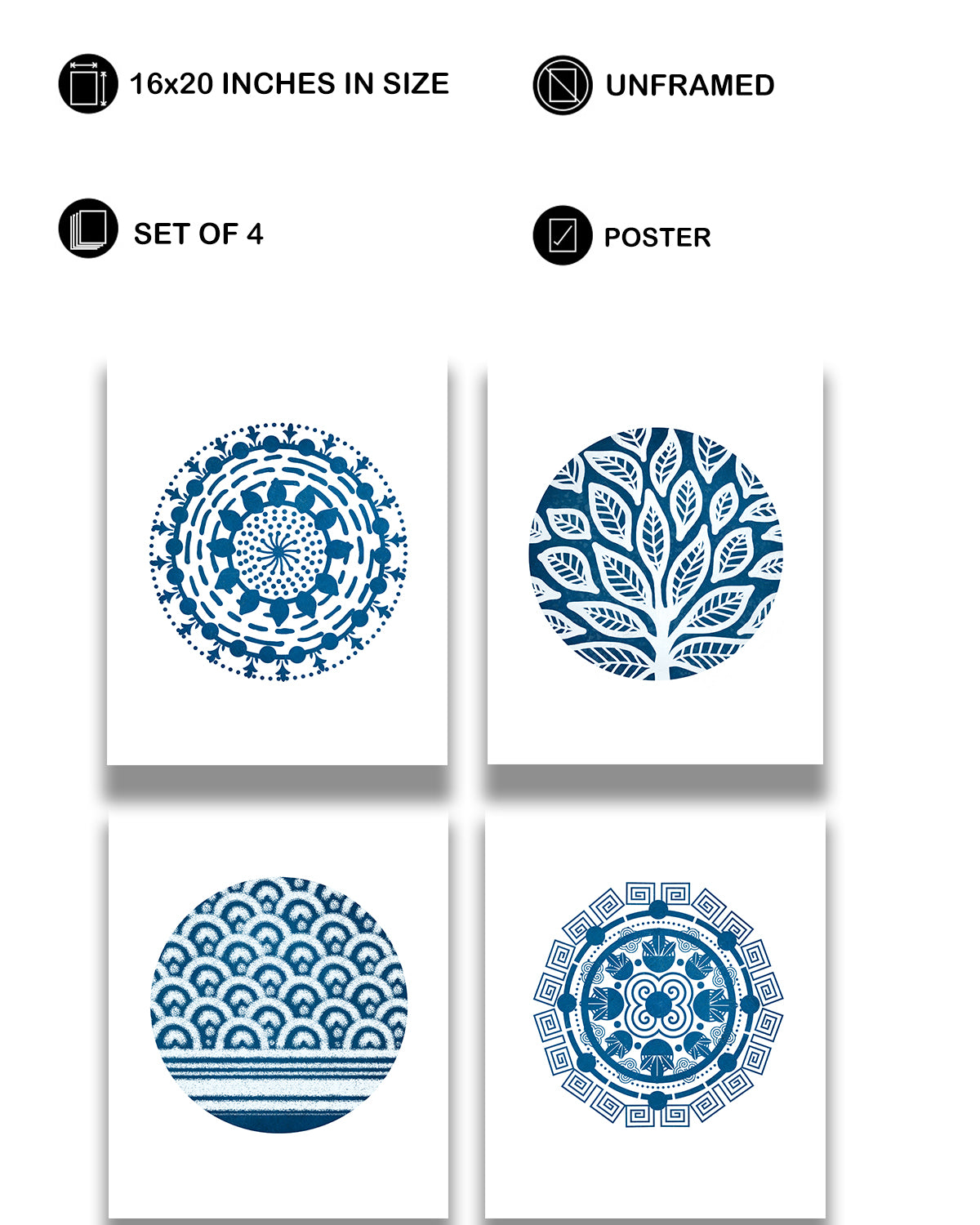 Set of 4 geometric abstract images for bathroom, kitchen, office, design studio - Beautiful gift for women