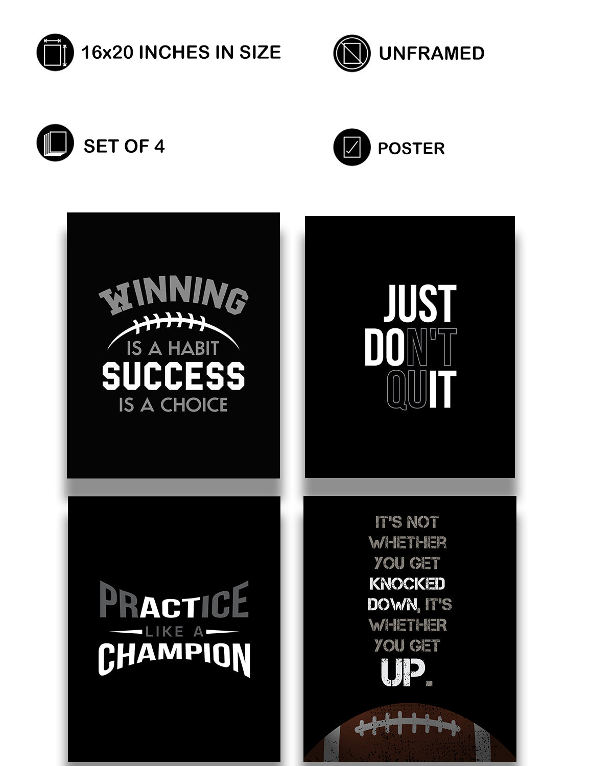 Inspirational Football Wall Art for Boys, Kids Room, Family or Game Room, Man Cave, Den - Home Decor Gift for Sports Fans, Football Players