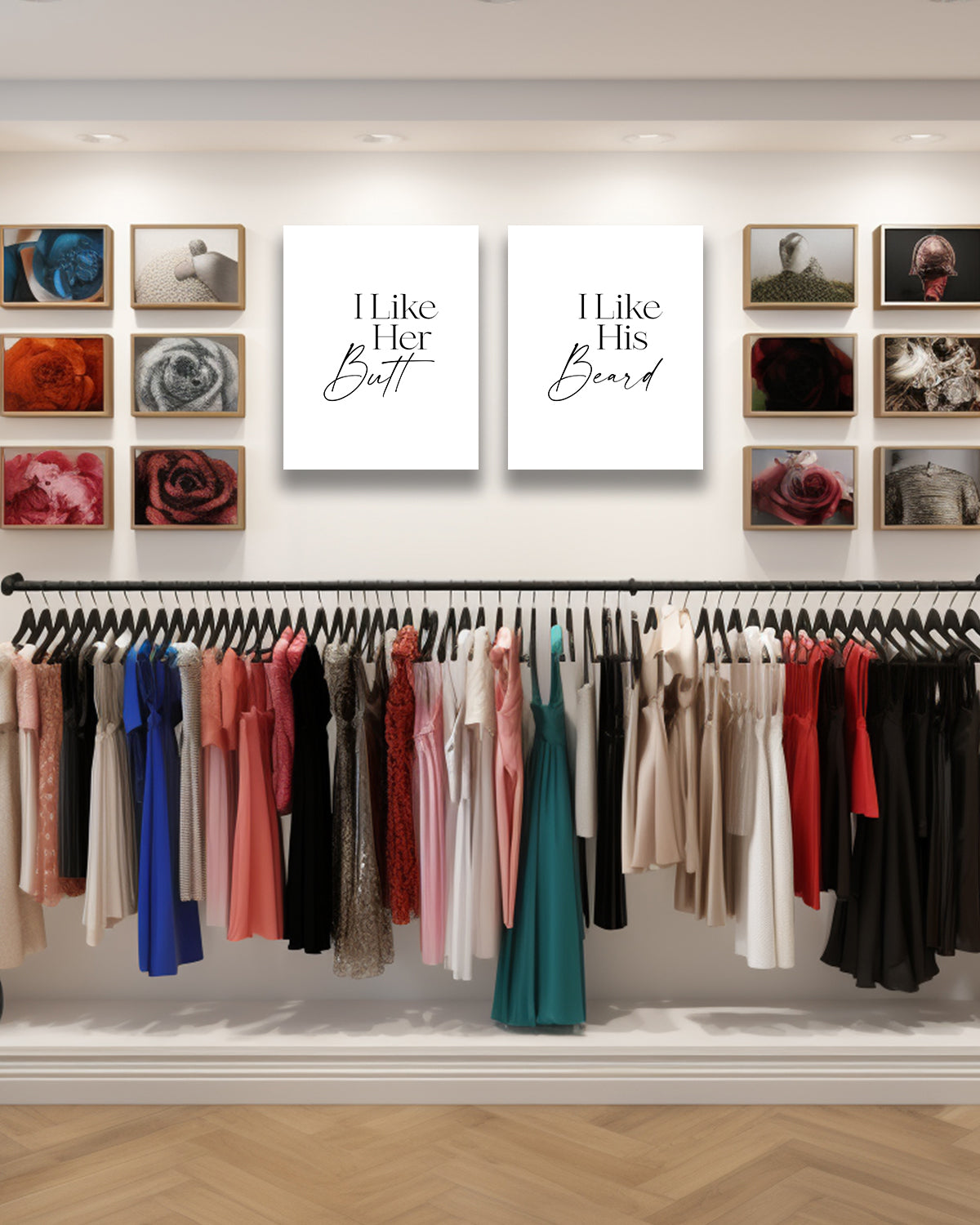 I Like His Beard, I Like Her Butt Wall Art Prints (Set of 2) - Master Bedroom Decor for Couples - Boho Wall Prints - Minimalist Wall Art - Anniversary and Wedding Gifts